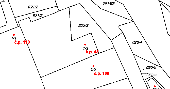 Pulice 45, Dobruška na parcele st. 1/3 v KÚ Pulice, Katastrální mapa