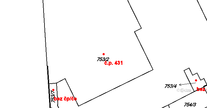 Dobruška 431 na parcele st. 753/2 v KÚ Dobruška, Katastrální mapa