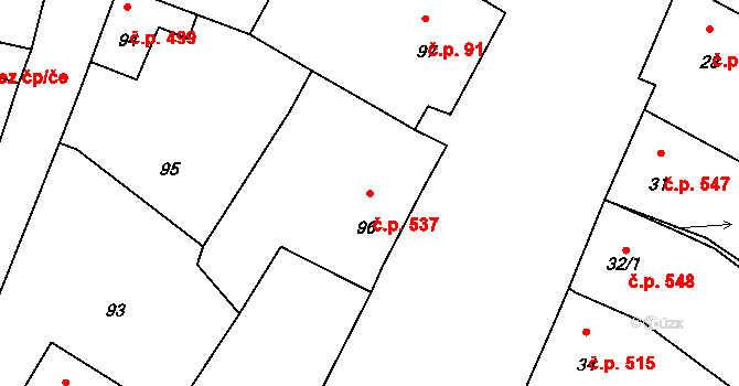 Drnholec 537 na parcele st. 96 v KÚ Drnholec, Katastrální mapa