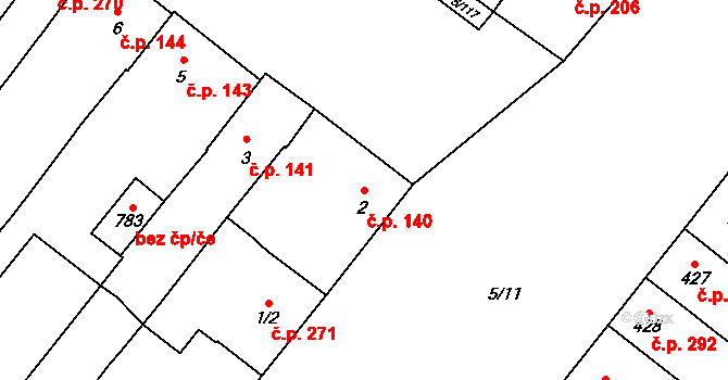 Popice 140 na parcele st. 2 v KÚ Popice, Katastrální mapa