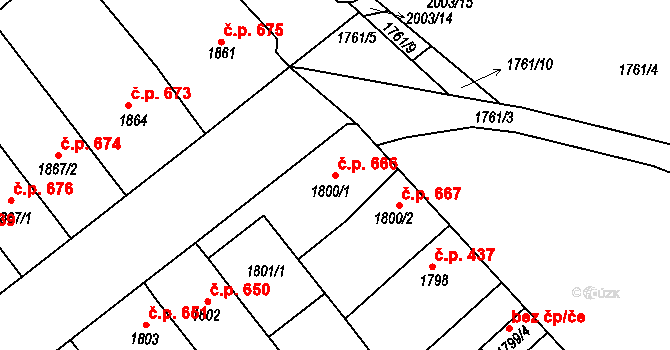 Hustopeče 666 na parcele st. 1800/1 v KÚ Hustopeče u Brna, Katastrální mapa