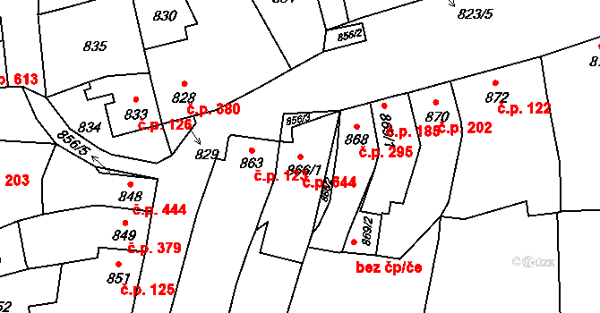 Koryčany 644 na parcele st. 866/1 v KÚ Koryčany, Katastrální mapa
