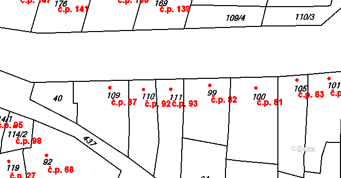 Žopy 93, Holešov na parcele st. 111 v KÚ Žopy, Katastrální mapa