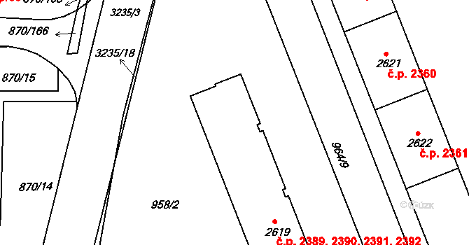 Kroměříž 2389,2390,2391,2392 na parcele st. 2619 v KÚ Kroměříž, Katastrální mapa