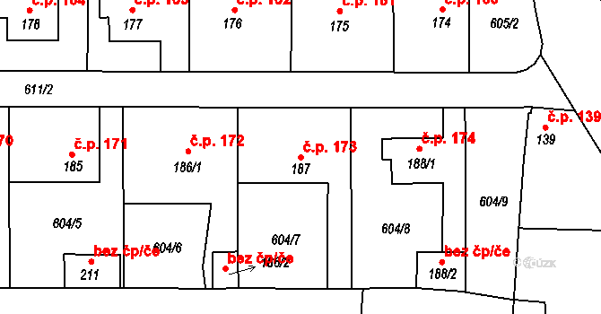 Mantov 173, Chotěšov na parcele st. 187 v KÚ Mantov, Katastrální mapa