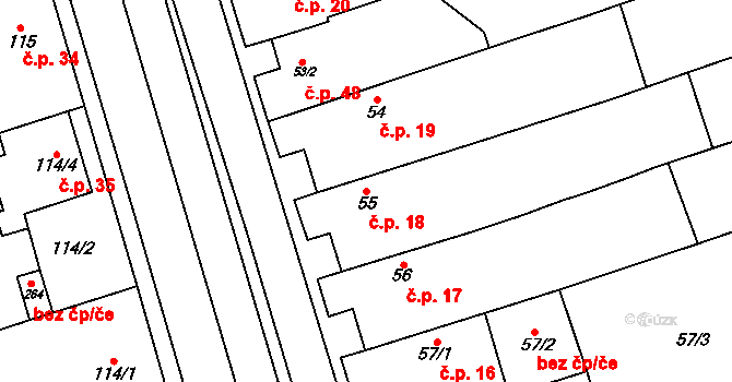 Kasárna 18, Znojmo na parcele st. 55 v KÚ Mramotice, Katastrální mapa