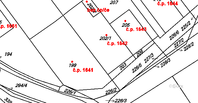 Polánka 1642, Moravský Krumlov na parcele st. 202/1 v KÚ Polánka u Moravského Krumlova, Katastrální mapa