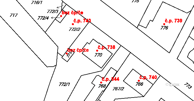 Moravský Krumlov 738 na parcele st. 770 v KÚ Moravský Krumlov, Katastrální mapa