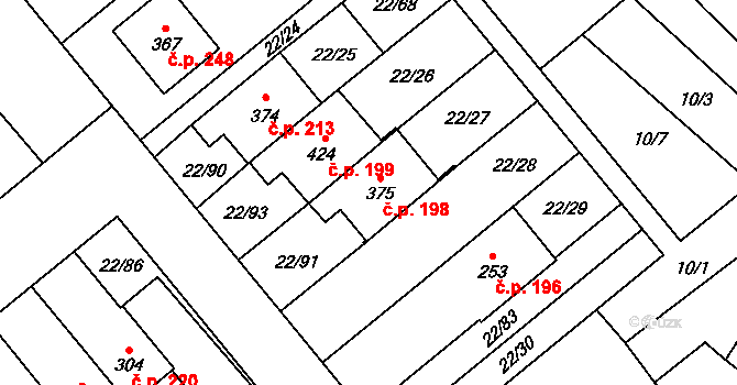 Opatovice 198 na parcele st. 375 v KÚ Opatovice u Hranic, Katastrální mapa