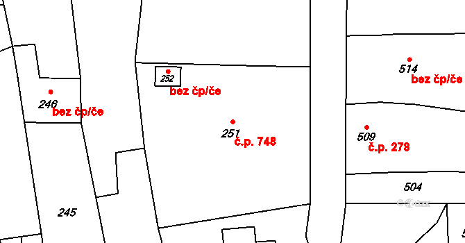 Troubky 748 na parcele st. 251 v KÚ Troubky nad Bečvou, Katastrální mapa