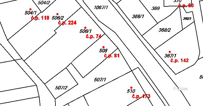 Uhřičice 81 na parcele st. 508 v KÚ Uhřičice, Katastrální mapa