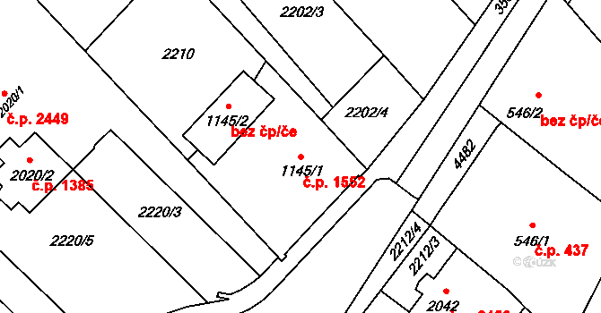 Zlín 1552 na parcele st. 1145/1 v KÚ Zlín, Katastrální mapa