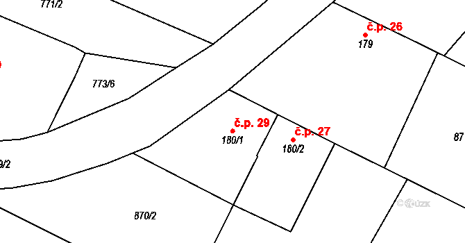 Milotice 27, Čestín na parcele st. 180/2 v KÚ Čestín, Katastrální mapa
