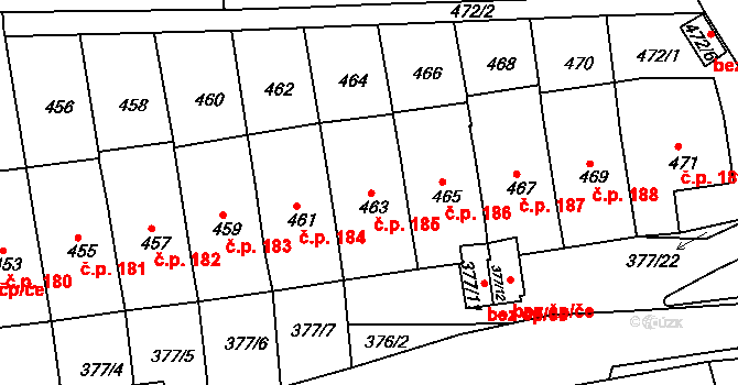 Rudolfov 185 na parcele st. 463 v KÚ Rudolfov u Českých Budějovic, Katastrální mapa