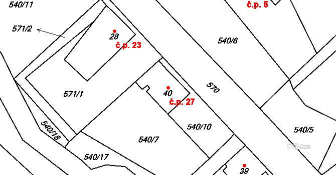 Nivy 27, Děpoltovice na parcele st. 40 v KÚ Nivy, Katastrální mapa