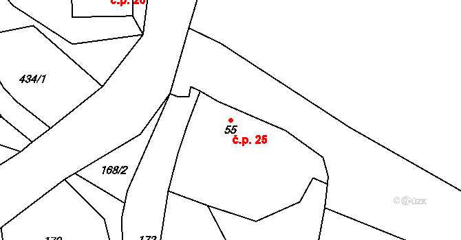 Podlesí 25, Sadov na parcele st. 55 v KÚ Podlesí u Sadova, Katastrální mapa