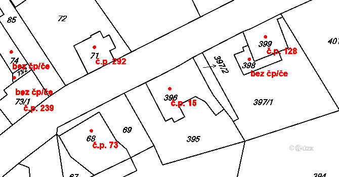 Vrkoslavice 15, Jablonec nad Nisou na parcele st. 396 v KÚ Vrkoslavice, Katastrální mapa