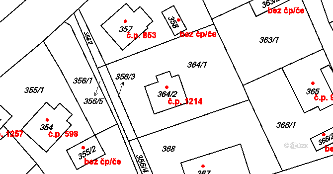 Bystřice 1214 na parcele st. 364/2 v KÚ Bystřice nad Olší, Katastrální mapa