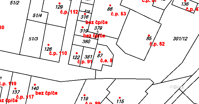 Hospozín 5 na parcele st. 87 v KÚ Hospozín, Katastrální mapa