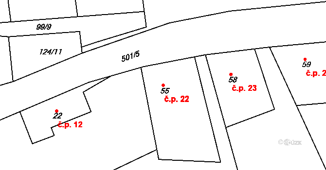 Neratov 22 na parcele st. 55 v KÚ Neratov, Katastrální mapa