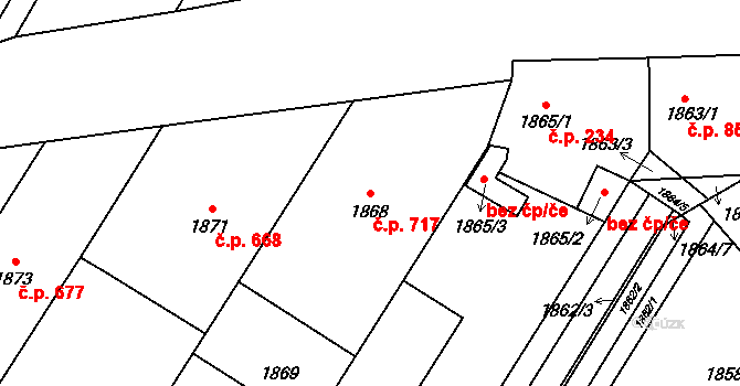 Lužice 717 na parcele st. 1868 v KÚ Lužice u Hodonína, Katastrální mapa