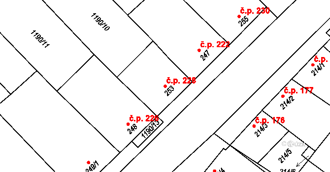 Násedlovice 228 na parcele st. 253 v KÚ Násedlovice, Katastrální mapa