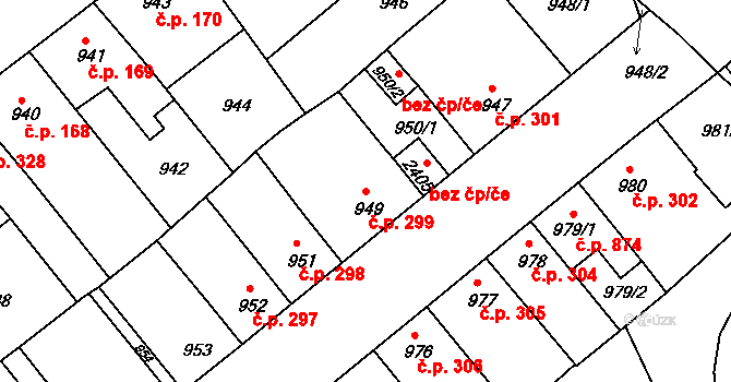 Chropyně 299 na parcele st. 949 v KÚ Chropyně, Katastrální mapa