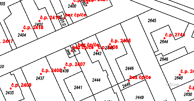 Kladno 2406 na parcele st. 2442 v KÚ Kladno, Katastrální mapa