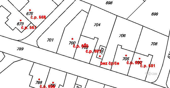 Libušín 691 na parcele st. 702 v KÚ Libušín, Katastrální mapa