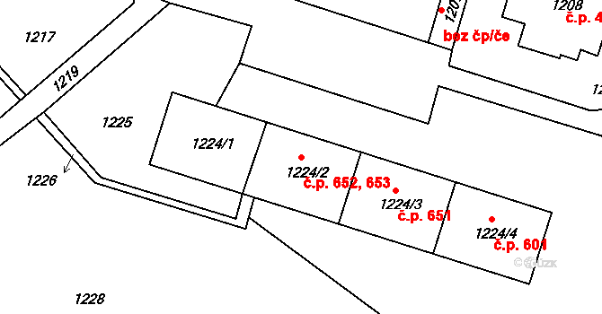 Hrádek nad Nisou 652,653 na parcele st. 1224/2 v KÚ Hrádek nad Nisou, Katastrální mapa