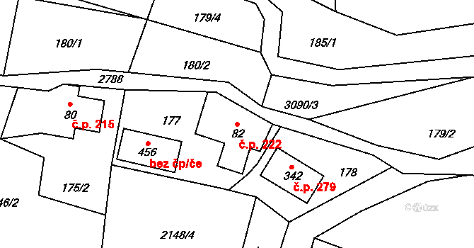 Václavice 222, Hrádek nad Nisou na parcele st. 82 v KÚ Václavice u Hrádku nad Nisou, Katastrální mapa