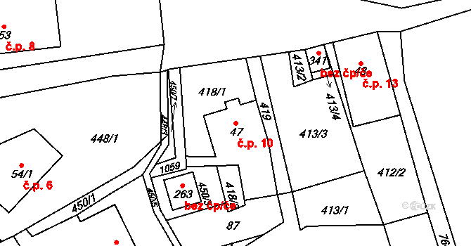 Chutnovka 10, Mírová pod Kozákovem na parcele st. 47 v KÚ Sekerkovy Loučky, Katastrální mapa