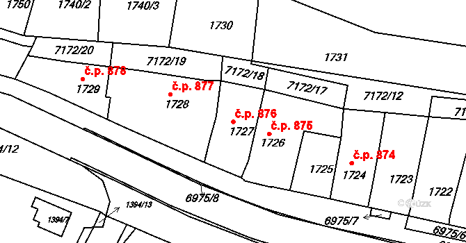 Boskovice 876 na parcele st. 1727 v KÚ Boskovice, Katastrální mapa