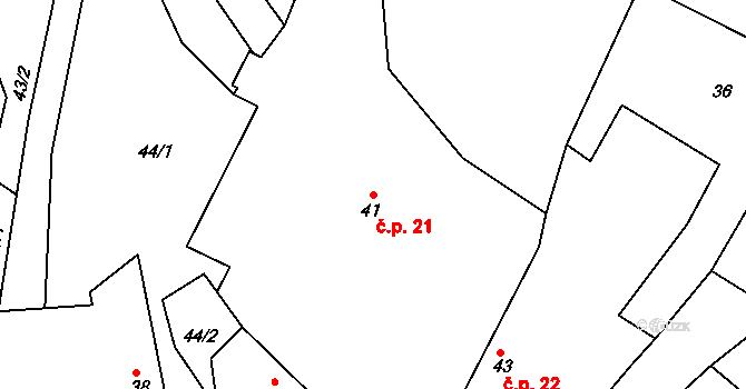Horní Bousov 21, Dolní Bousov na parcele st. 41 v KÚ Horní Bousov, Katastrální mapa