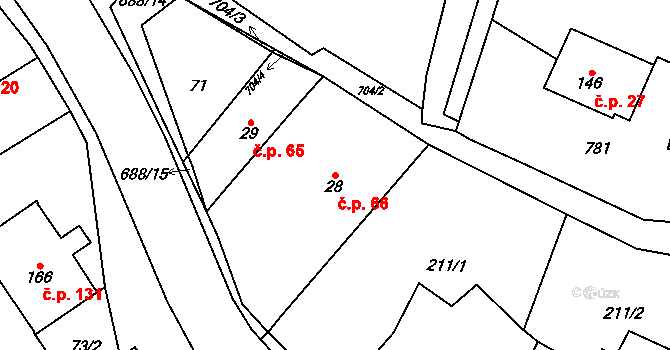 Bouzov 66 na parcele st. 28 v KÚ Bouzov, Katastrální mapa