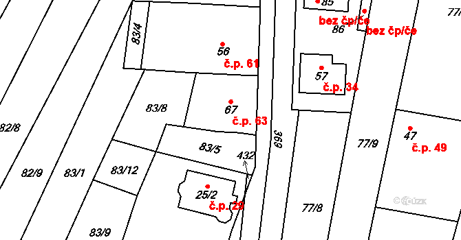 Podolí 63, Bouzov na parcele st. 67 v KÚ Podolí u Bouzova, Katastrální mapa