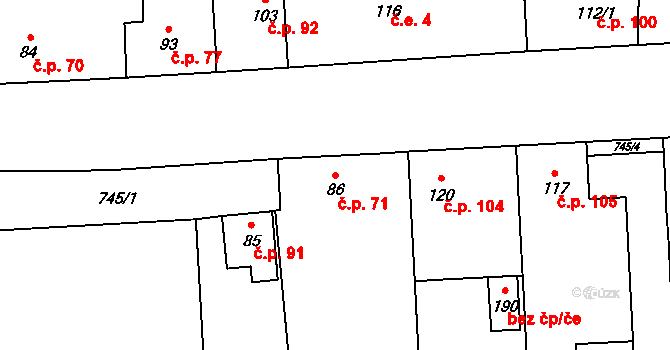 Hořovičky 71 na parcele st. 86 v KÚ Hořovičky, Katastrální mapa