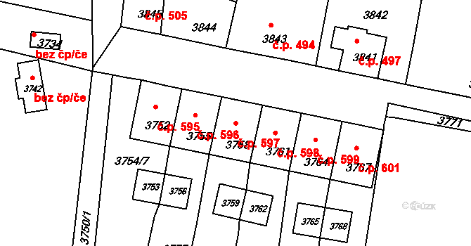 Mimoň I 597, Mimoň na parcele st. 3758 v KÚ Mimoň, Katastrální mapa