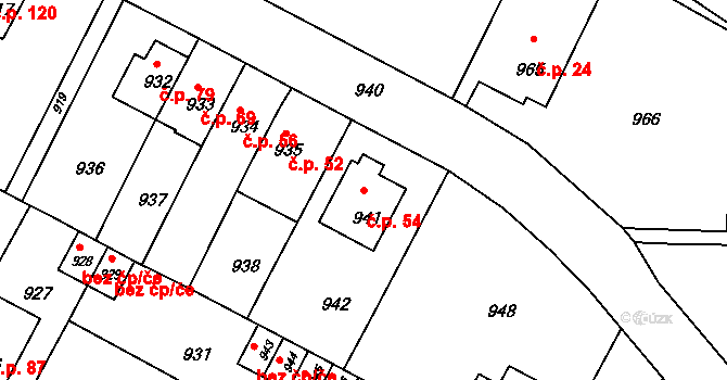 Mimoň V 54, Mimoň na parcele st. 941 v KÚ Mimoň, Katastrální mapa