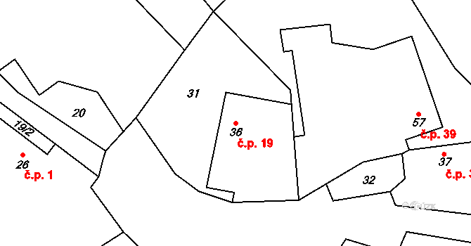 Skuřina 19, Markvartice na parcele st. 36 v KÚ Skuřina, Katastrální mapa