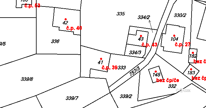 Lhota 39, Chuchelna na parcele st. 41 v KÚ Lhota Komárov, Katastrální mapa