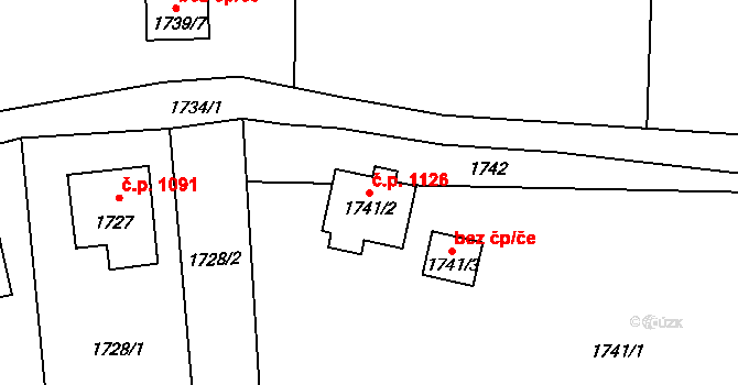 Zubří 1126 na parcele st. 1741/2 v KÚ Zubří, Katastrální mapa