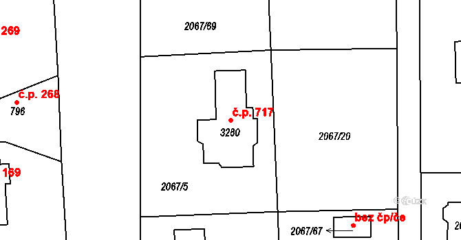 Planá nad Lužnicí 717 na parcele st. 3280 v KÚ Planá nad Lužnicí, Katastrální mapa