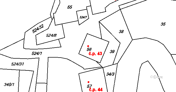 Libecina 43 na parcele st. 56 v KÚ Libecina, Katastrální mapa