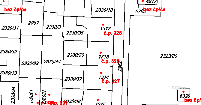 Chrudim II 326, Chrudim na parcele st. 1313 v KÚ Chrudim, Katastrální mapa