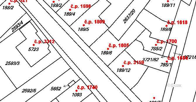 Břeclav 1605 na parcele st. 189/6 v KÚ Břeclav, Katastrální mapa