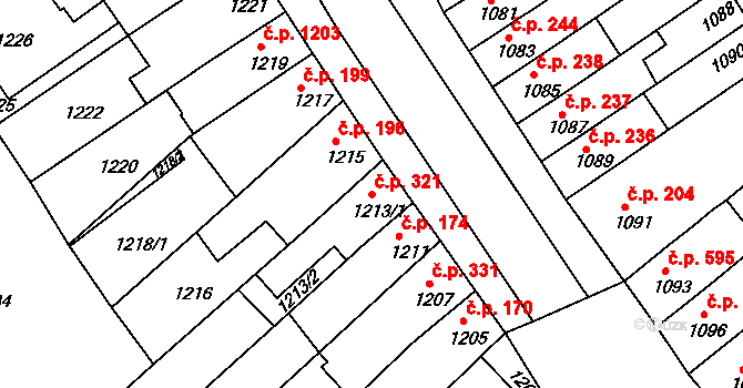 Komín 321, Brno na parcele st. 1213/1 v KÚ Komín, Katastrální mapa