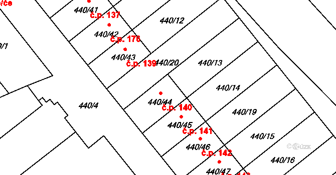 Olešník 140 na parcele st. 440/44 v KÚ Olešník, Katastrální mapa