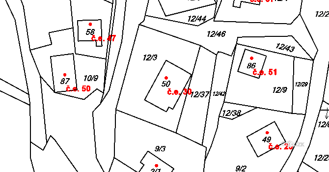 Svahová 30, Boleboř na parcele st. 50 v KÚ Svahová, Katastrální mapa