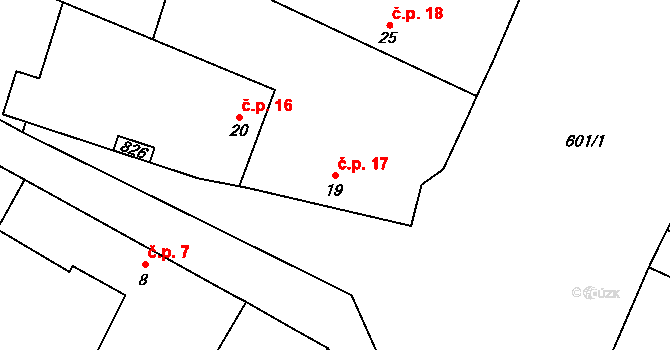 Hrušov 17 na parcele st. 19 v KÚ Hrušov nad Jizerou, Katastrální mapa